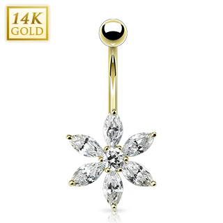 Piercing nombril en or 14 carats avec grande fleur de zirconium