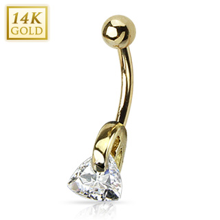 Piercing nombril en or 14 carats avec zirconium triangulaire