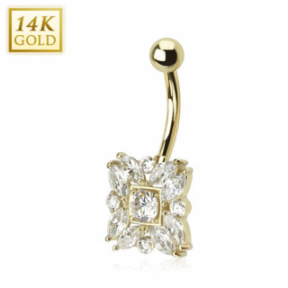 Piercing nombril en or 14 carats style marquise