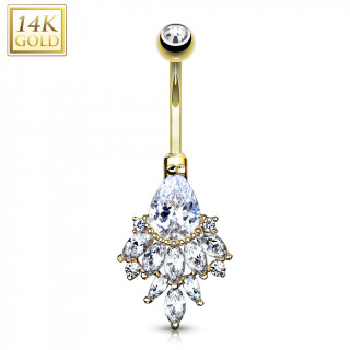 Piercing nombril en or jaune 14k  chandelier royal