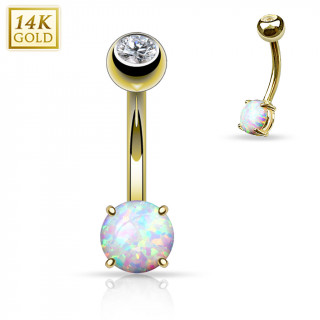 Piercing nombril en or jaune 14 carats avec petite Opale synthtique