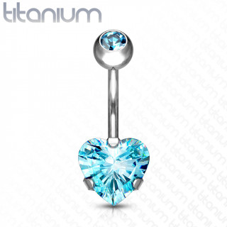 Piercing nombril en titane  coeur strass griff - Bleu aqua