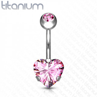 Piercing nombril en titane G23  coeur strass griff - Rose