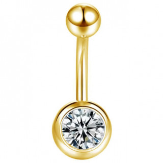 Piercing nombril en titane dor� � boule sertie zirconium