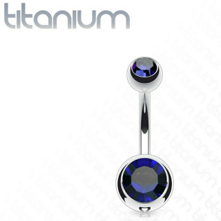 Piercing nombril en titane G23  boules serties - Bleu