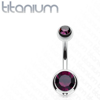 Piercing nombril en titane G23  boules serties - Pourpre