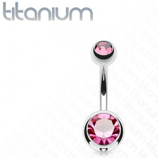 Piercing nombril en titane G23  boules serties - Rose