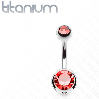 Piercing nombril en titane G23  boules serties - Rouge