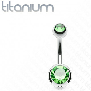 Piercing nombril en titane G23  boules serties - Vert