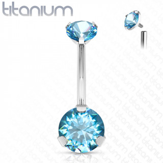 Piercing nombril en titane haute qualit  zirconiums - Bleu aqua (filetage interne)