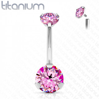 Piercing nombril en titane haute qualit  zirconiums - Rose (filetage interne)