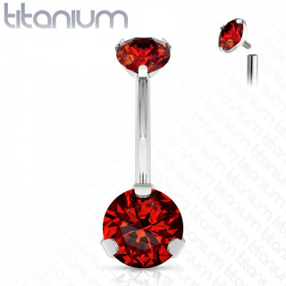 Piercing nombril en titane haute qualit  zirconiums - Rouge (filetage interne)