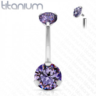 Piercing nombril en titane haute qualit  zirconiums - Violet Tanzanite (filetage interne)