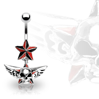Piercing nombril �toile avec t�te de mort ail�e