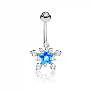 Piercing nombril toile bleue constelle de strass