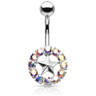 Piercing nombril toile cuivre cercl de zirconiums aurore borale