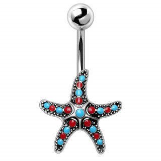 Piercing nombril toile de mer maille rouge et bleu