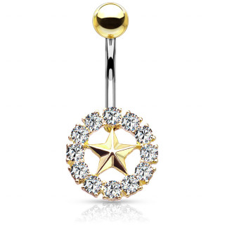 Piercing nombril toile dore cercle de zirconiums