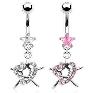 Piercing nombril �toile entour�e d'un coeur