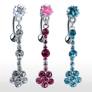 Piercing nombril �toile et pendentif de fleur