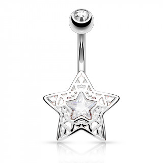Piercing nombril toile filigrane argente