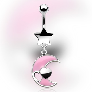 Piercing nombril etoile, lune et coeur
