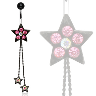 Piercing nombril �toiles noire sertie � chainettes