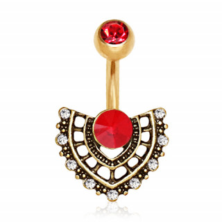 Piercing nombril éventail baroque doré et bronze