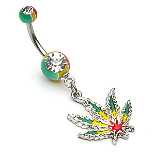 Piercing nombril cannabis  feuille Rasta