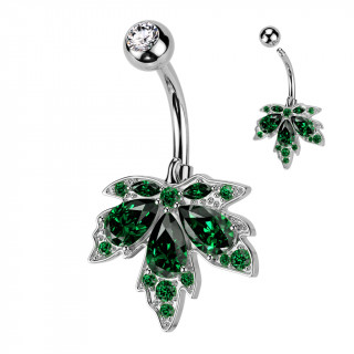 Piercing nombril � feuille d'�rable scintillante zirconiums verts