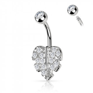 Piercing nombril  feuille tincelante strass