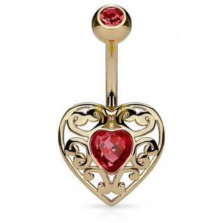 Piercing nombril filigrane de coeurs plaqué or