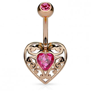 Piercing nombril filigrane de coeurs plaqu or rose