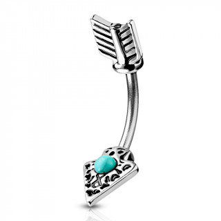 Piercing nombril flèche tribale gravée à turquoise