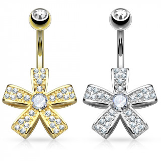 Piercing nombril fleur  cinq ptales pave de strass