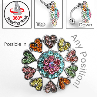 Piercing nombril fleur � petales coeurs