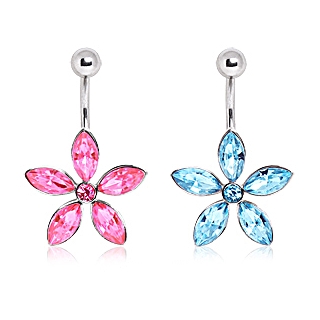 Piercing nombril fleur à 5 pétales en marquise