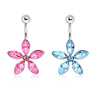 Piercing nombril fleur  5 ptales en marquise