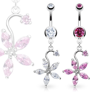 Piercing nombril fleur  ptales zircons