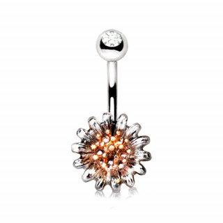 Piercing nombril fleur argente  centre cuivr