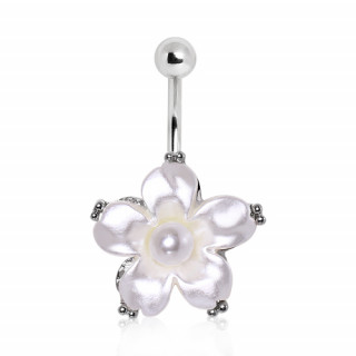 Piercing nombril fleur aspect nacr avec perle au centre