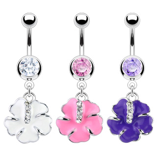 Piercing nombril fleur au colori uni  ligne de pierres