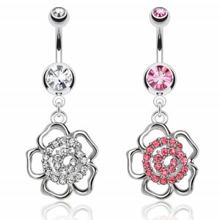 Piercing nombril fleur avec spirale de pierres