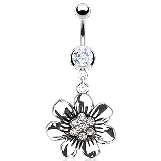 Piercing nombril fleur bicolore vintage � centre serti