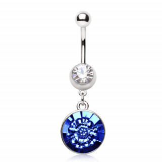 Piercing nombril à fleur capturée dans une pierre bleue