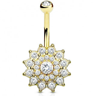 Piercing nombril fleur Dahlia pave de strass - Plaqu or