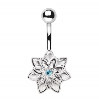 Piercing nombril fleur de lotus  zirconium bleu