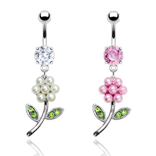 Piercing nombril fleur de perles et pierres