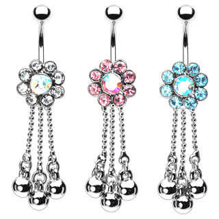 Piercing nombril fleur de strass