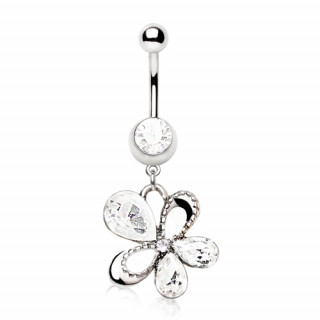 Piercing nombril fleur de strass asymtriques